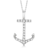 Anchor Diamond Pendant Necklace 14K White Gold (0.10ct)