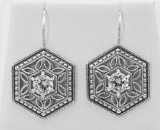 Filigree Earrings w/ CZ - Sterling Silver