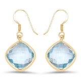 14K Yellow Gold Plated 29.00 Carat Genuine Blue Topaz .925 Sterling Silver Earrings