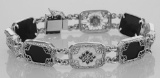 Victorian Style Bracelet Onyx / Camphor Glass Diamond Sterling Silver