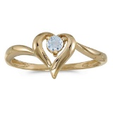 Certified 10k Yellow Gold Round Aquamarine Heart Ring 0.07 CTW