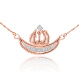 14k Rose Gold Diamond Crescent Moon Allah Necklace APPROX .04 CTW