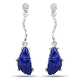 3.75 Carat Genuine Blue Aventurine and White Topaz .925 Sterling Silver Earrings