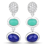 5.21 Carat Genuine Crysopharse Lapis and White Topaz .925 Sterling Silver Earrings