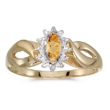 Certified 10k Yellow Gold Marquise Citrine And Diamond Ring 0.2 CTW