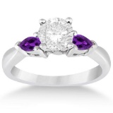 Pear Cut Three Stone Amethyst Engagement Ring 14k White Gold (1.50ct)