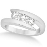 Three Stone Diamond Journey Ring Tension Set 14K White Gold 0.60ctw