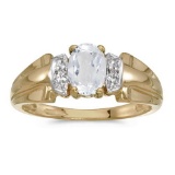 Certified 10k Yellow Gold Oval White Topaz And Diamond Ring 0.93 CTW