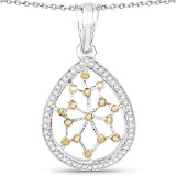 0.45 Carat Genuine White Diamond and Yellow Diamond .925 Sterling Silver Pendant