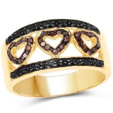 14K Yellow Gold Plated 0.32 Carat Genuine Black Diamond and Red Diamond .925 Sterling Silver Ring