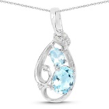 2.57 Carat Genuine Blue Topaz and White Diamond .925 Sterling Silver Pendant