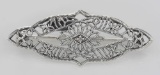 Antique Victorian Style Filigree Diamond Pin / Brooch in Fine Sterling Silver