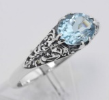 Blue Topaz Filigree Ring - Sterling Silver