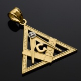 10K Yellow Gold Triangle Freemason Diamond Masonic Pendant