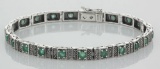 Beautiful Victorian Style Emerald Filigree Link Bracelet in fine Sterling Silver