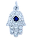 10K Gold Hamsa Hand Pendant with Diamonds and Sapphire APPROX .07 CTW