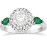 Pear Cut Emerald and Diamond Engagement Ring Platinum 1.55ct