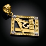 10K Yellow Gold Square Freemason Diamond Masonic Pendant