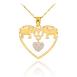 10K Gold Elephant and Heart Pendant with Diamonds