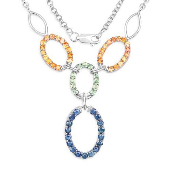 4.16 Carat Genuine Multi Sapphire .925 Sterling Silver Necklace