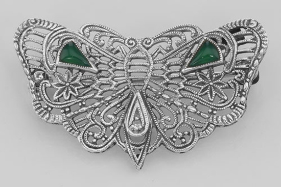 Art Deco Style Filigree Diamond Butterfly Pin - Sterling Silver