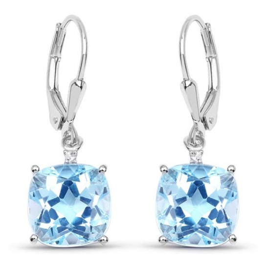 8.83 Carat Genuine Blue Topaz and White Topaz .925 Sterling Silver Earrings