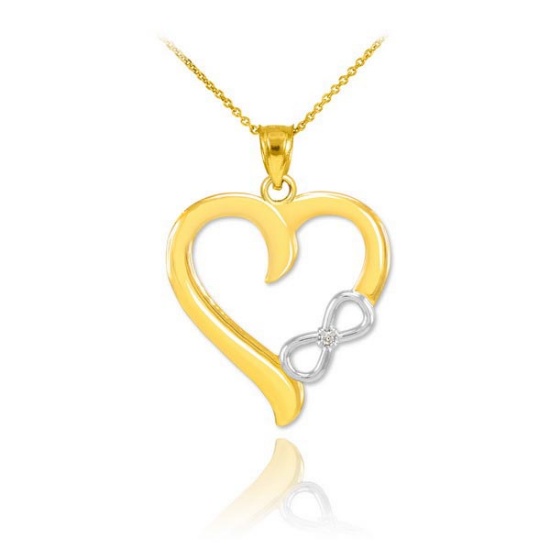 10K Two-Tone Gold Infinity Heart Diamond Pendant APPROX .015 CTW (SI1-2 G-H)