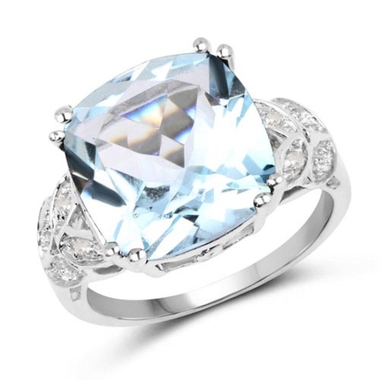 6.97 Carat Genuine Blue Topaz and White Diamond .925 Sterling Silver Ring