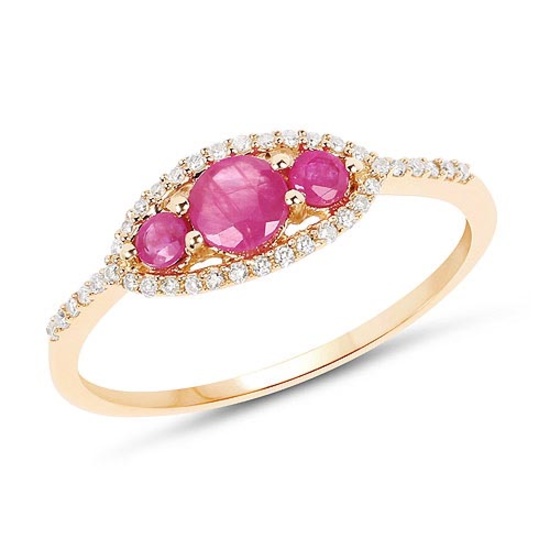 0.57 Carat Genuine Ruby and White Diamond 14K Yellow Gold Ring