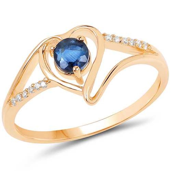 0.34 CTW Genuine Blue Sapphire and White Diamond 14K Yellow Gold Ring