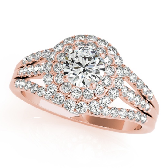 CERTIFIED 18K ROSE GOLD 1.61 CT G-H/VS-SI1 DIAMOND HALO ENGAGEMENT RING