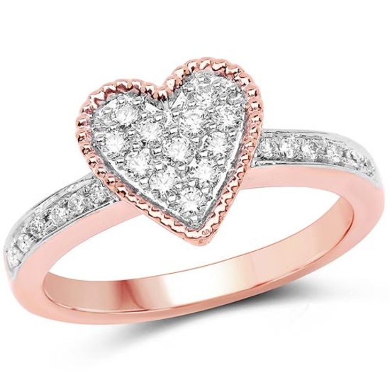 0.32 Carat Genuine White Diamond 14K White & Rose Gold Ring (G-H Color SI1-SI2 Clarity)