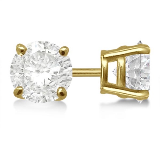 CERTIFIED 1 CTW ROUND E/VS1 DIAMOND SOLITAIRE EARRINGS IN 14K YELLOW GOLD