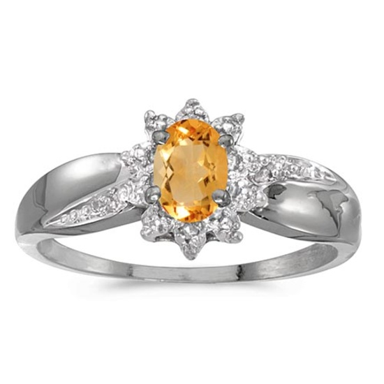 Certified 14k White Gold Oval Citrine And Diamond Ring 0.32 CTW