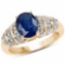 2.11 Carat Genuine Blue Sapphire and White Diamond 14K Yellow Gold Ring