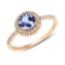 1.06 Carat Genuine Tanzanite and White Diamond 14K Yellow Gold Ring