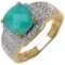14K Yellow Gold Plated 2.60 Carat Genuine Emerald & White Topaz .925 Streling Silver Ring