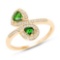 0.52 Carat Genuine Chrome Diopside and White Diamond 14K Yellow Gold Ring