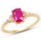 1.02 Carat Genuine Ruby and White Diamond 14K Yellow Gold Ring