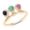 0.68 Carat Genuine Ruby Zambian Emerald Blue Sapphire and White Diamond 14K Yellow Gold Ring