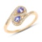 0.42 Carat Genuine Tanzanite and White Diamond 14K Yellow Gold Ring