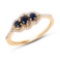 0.61 Carat Genuine Blue Sapphire and White Diamond 14K Yellow Gold Ring