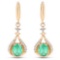 0.70 Carat Genuine Zambian Emerald and White Diamond 14K Yellow Gold Earrings