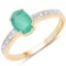 0.79 Carat Genuine Zambian Emerald and White Diamond 10K Yellow Gold Ring