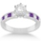 Channel Amethyst and Diamond Engagement Ring 14k White Gold (1.50ct)
