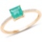 0.65 Carat Genuine Zambian Emerald and White Diamond 14K Yellow Gold Ring