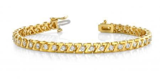 14KT YELLOW GOLD 1 CTW G-H VS2/SI1 Z LINK PRONG SET DIAMOND TENNIS BRACELET