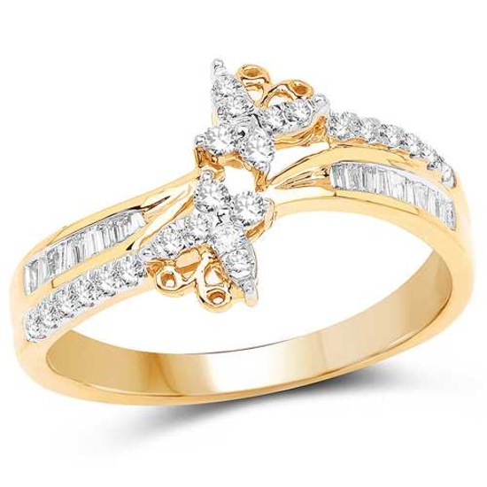 0.30 CTW Genuine White Diamond 14K Yellow Gold Ring (G-H Color SI1-SI2 Clarity)