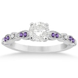 Diamond & Amethyst Engagement Ring 14k White Gold 1.04ct