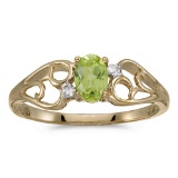 Certified 10k Yellow Gold Oval Peridot And Diamond Ring 0.42 CTW